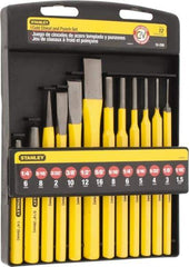 Stanley - 12 Piece Punch & Chisel Set - 3/8 to 5/8" Chisel, 1/16 to 5/16" Punch, Hex Shank - Makers Industrial Supply