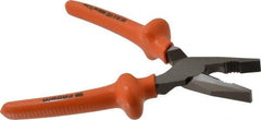 Facom - 8-1/8" OAL, 1-37/64" Jaw Length x 1-9/16" Jaw Width, Side Cutting Linesman's Pliers - Serrated Jaw, Flat Nose Head, Cushion Grip Handles - Makers Industrial Supply