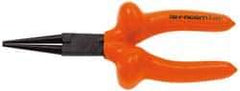 Facom - 6-7/8" OAL, 1-25/32" Jaw Length x 1-5/16" Jaw Width, Long Nose Side Cutting Insulated Pliers - Serrated Jaw, Round Thin Nose Head, Cushion Grip Handles - Makers Industrial Supply