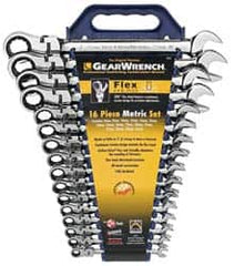 GearWrench - 16 Piece, 8mm to 25mm, Combination Wrench Set - Metric Measurement Standard, Chrome Finish, Comes in Tray - Makers Industrial Supply