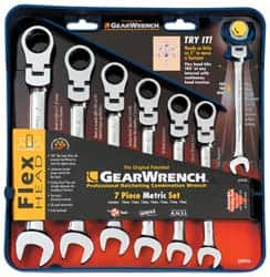 GearWrench - 7 Piece, 10mm to 19mm, Ratcheting Combination Wrench Set - Metric Measurement Standard, Chrome Finish, Comes in Tray - Makers Industrial Supply