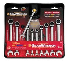 GearWrench - 10 Piece, 5/16" to 9/16" (8mm to 14mm), Combination Wrench Set - Inch/Metric Measurement Standard, Chrome Finish, Comes in Tray - Makers Industrial Supply