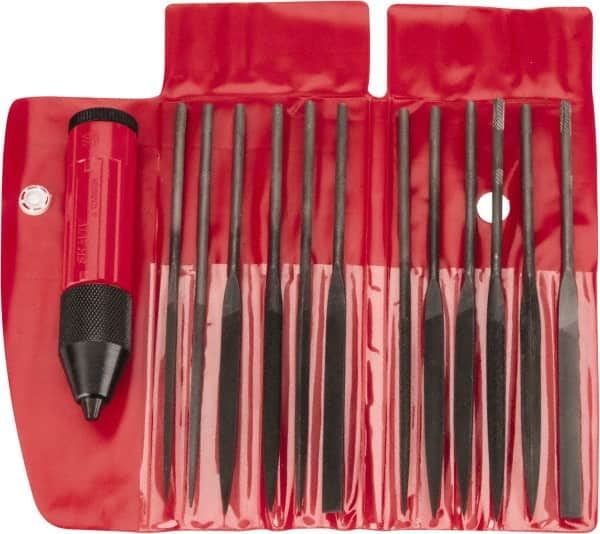 Value Collection - 13 Piece Swiss Pattern File Set - Medium Coarseness, Set Includes Crochet, Flat, Pippin, Round, Slitting, Square, Three Square - Makers Industrial Supply