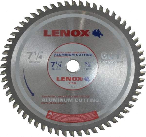 Lenox - 7-1/4" Diam, 5/8" Arbor Hole Diam, 60 Tooth Wet & Dry Cut Saw Blade - Titanium Carbide-Tipped, General Purpose Action, Standard Round Arbor - Makers Industrial Supply