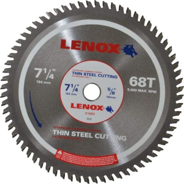 Lenox - 7-1/4" Diam, 5/8" Arbor Hole Diam, 68 Tooth Wet & Dry Cut Saw Blade - Titanium Carbide-Tipped, General Purpose Action, Standard Round Arbor - Makers Industrial Supply