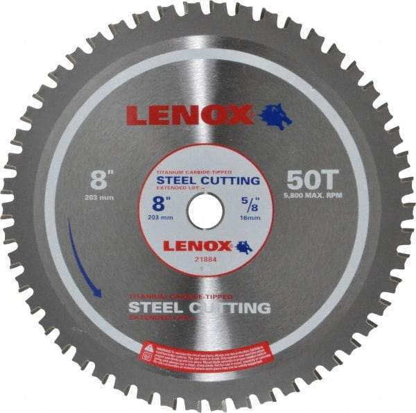 Lenox - 8" Diam, 5/8" Arbor Hole Diam, 50 Tooth Wet & Dry Cut Saw Blade - Titanium Carbide-Tipped, General Purpose Action, Standard Round Arbor - Makers Industrial Supply