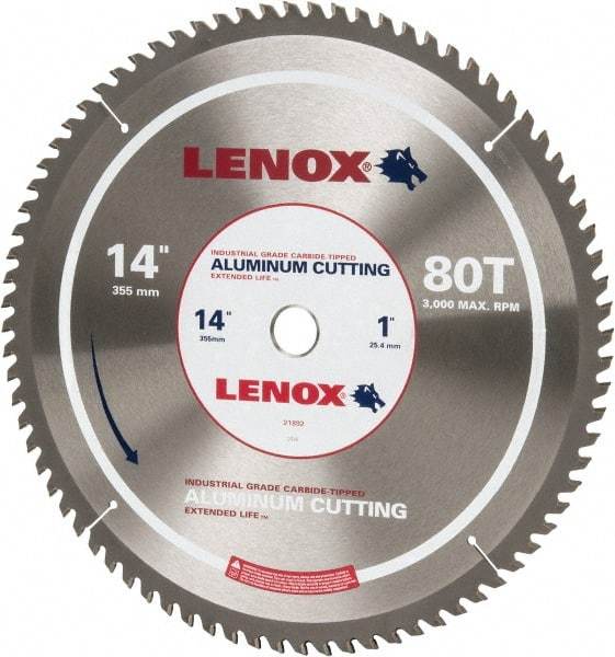 Lenox - 14" Diam, 1" Arbor Hole Diam, 80 Tooth Wet & Dry Cut Saw Blade - Titanium Carbide-Tipped, General Purpose Action, Standard Round Arbor - Makers Industrial Supply