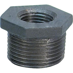 Black Pipe Fittings; Fitting Type: Hex Bushing; Fitting Size: 1-1/4″; Material: Malleable Iron; Finish: Black; Fitting Shape: Straight; Thread Standard: NPT; Connection Type: Threaded; Hex Head Size: 1.34; Lead Free: No; Standards: ASME B16.14