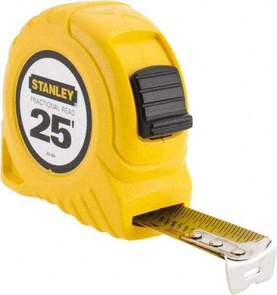 Stanley - 25' x 1" Yellow Blade Tape Measure - 1/16 & 1/8" Graduation, Inch Graduation Style, Yellow Case - Makers Industrial Supply