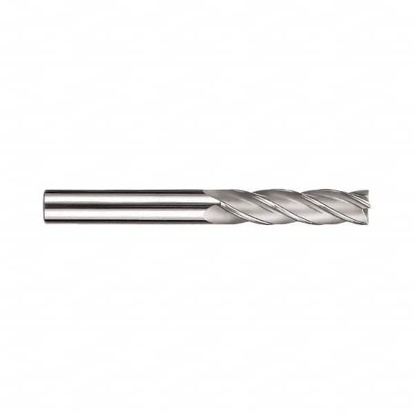 SGS - 5/8", 2-1/4" LOC, 5/8" Shank Diam, 5" OAL, 4 Flute, Solid Carbide Square End Mill - Single End, TiN Finish, Spiral Flute, 30° Helix, Centercutting, Right Hand Cut, Right Hand Flute, Series 1L - Makers Industrial Supply