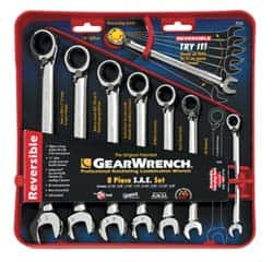 GearWrench - 8 Piece, 5/16" to 3/4", Ratcheting Combination Wrench Set - Inch Measurement Standard, Chrome Finish, Comes in Tray - Makers Industrial Supply