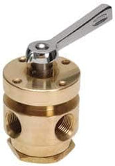 Made in USA - Flow Diverting Valves; Pipe Size: 3/8 (Inch); Type: 5-Way ; Style: No Stack ; Material: Brass ; Rotor Material: Stainless Steel ; Seal Material: Viton O-Ring Set - Exact Industrial Supply