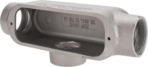 Cooper Crouse-Hinds - Form 5, T Body, 2" Trade, Rigid Malleable Iron Conduit Body - Oval, 11-1/2" OAL, 76 cc Capacity, Gray - Makers Industrial Supply