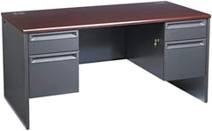 Hon - Woodgrain Laminate/Metal Double Pedestal Desk - 60" Wide x 30" Deep x 29" High, Mahogany/Charcoal - Makers Industrial Supply