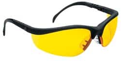 MCR Safety - Amber Lenses, Framed Safety Glasses - Scratch Resistant, Black Plastic Frame, Size Universal, Wrap Around - Makers Industrial Supply