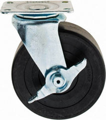 E.R. Wagner - 5" Diam x 2" Wide x 6" OAH Top Plate Mount Swivel Caster with Brake - Hard Rubber, 450 Lb Capacity, 2-3/4 x 3-3/4" Plate - Makers Industrial Supply