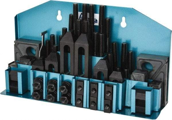 Gibraltar - 52 Piece Fixturing Step Block & Clamp Set with 25mm Step Block, 14mm T-Slot, M12x1.75 Stud Thread - 22mm Nut Width, 80, 110, 125, 150, 175 & 200mm Stud Lengths - Makers Industrial Supply