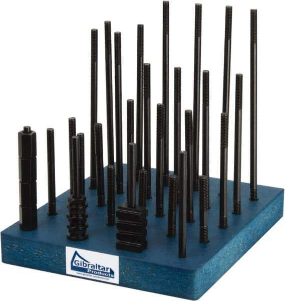 Gibraltar - 38 Piece, 5/16-18 Stud, 3/8" T Slot, T Nut & Stud Kit - 5/8" T-Slot Nut Width, 3, 4, 5, 6, 7, 8" Stud Lengths - Makers Industrial Supply