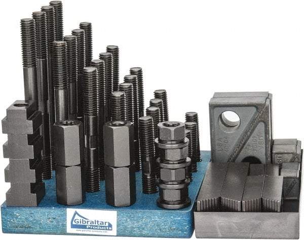 Gibraltar - 50 Piece Fixturing Step Block & Clamp Set with 1" Step Block, 13/16" T-Slot, 5/8-11 Stud Thread - 1-1/4" Nut Width, 3, 4, 5, 6, 7 & 8" Stud Lengths - Makers Industrial Supply