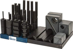 Gibraltar - 50 Piece Fixturing Step Block & Clamp Set with 1-1/2" Step Block, 13/16" T-Slot, 3/4-10 Stud Thread - 1-1/4" Nut Width, 3, 4, 5, 6, 7 & 8" Stud Lengths - Makers Industrial Supply