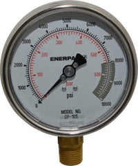 Enerpac - 0 to 10,000 psi Pressure Rating, 1/2 NPTF Gauge Connection, Hydraulic Pressure Dry Gage - 4" Face Diam - Makers Industrial Supply