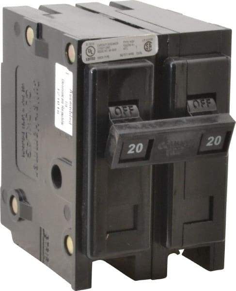 Eaton Cutler-Hammer - 20 Amp, 120/240 VAC, 24 VDC, 48 VDC, 80 VDC, 2 Pole, Plug In Miniature Circuit Breaker - Thermal Magnetic Trip, 10 kA Breaking Capacity, 14-4 AWG, 2-3/8 Inch Deep x 2-15/16 Inch High x 2 Inch Wide - Makers Industrial Supply