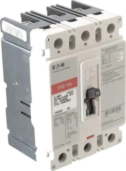 Eaton Cutler-Hammer - 30 Amp, 250 VDC, 480 VAC, 3 Pole, Molded Case Circuit Breaker - Thermal Magnetic Trip, Multiple Breaking Capacity Ratings, 14-1/0 AWG, 3-3/8 Inch Deep x 6 Inch High x 4-1/8 Inch Wide - Makers Industrial Supply