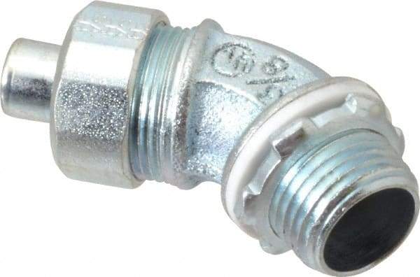 Cooper Crouse-Hinds - 3/8" Trade, Malleable Iron Threaded Angled Liquidtight Conduit Connector - Noninsulated - Makers Industrial Supply