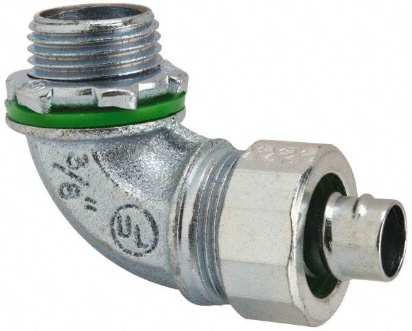 Cooper Crouse-Hinds - 3/8" Trade, Malleable Iron Threaded Angled Liquidtight Conduit Connector - Noninsulated - Makers Industrial Supply