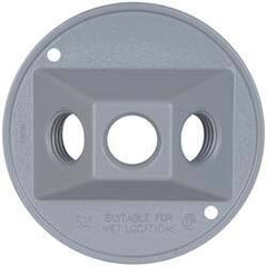 Cooper Crouse-Hinds - 3 Outlet, 1/2" Hole Diam, Powder Coat Finish, Round Noncorrosive Weatherproof Box Cover - 4-1/2" Wide x 9/16" High, Wet Locations, Aluminum, UL Listed - Makers Industrial Supply