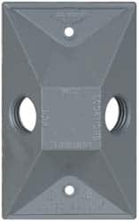 Cooper Crouse-Hinds - 2 Outlet, 1/2" Hole Diam, Powder Coat Finish, Rectangle Noncorrosive Weatherproof Box Cover - 4-5/8" Long x 2-7/8" Wide x 1-1/16" High, Wet Locations, Aluminum, UL Listed - Makers Industrial Supply