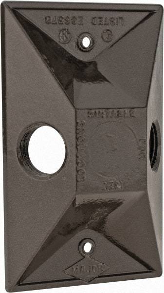 Cooper Crouse-Hinds - 2 Outlet, 1/2" Hole Diam, Powder Coat Finish, Rectangle Noncorrosive Weatherproof Box Cover - 4-5/8" Long x 2-7/8" Wide x 1-1/16" High, Wet Locations, Aluminum, UL Listed - Makers Industrial Supply