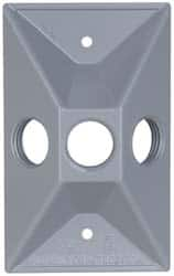 Cooper Crouse-Hinds - 3 Outlet, 1/2" Hole Diam, Powder Coat Finish, Rectangle Noncorrosive Weatherproof Box Cover - 4-5/8" Long x 2-7/8" Wide x 1-1/16" High, Wet Locations, Aluminum, UL Listed - Makers Industrial Supply