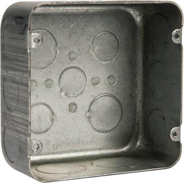 Cooper Crouse-Hinds - 1 Gang, (13) 1, 1/2 & 3/4" Knockouts, Steel Square Outlet Box - 4-11/16" Overall Height x 4-11/16" Overall Width x 2-1/8" Overall Depth - Makers Industrial Supply