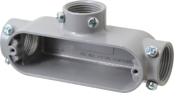 Cooper Crouse-Hinds - Form 5, T Body, 1" Trade, EMT, IMC, Rigid Aluminum Conduit Body - Rectangle, 6.33" OAL, 12.2 cc Capacity, Gray - Makers Industrial Supply