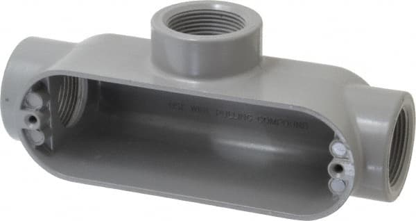 Cooper Crouse-Hinds - Form 5, T Body, 1-1/4" Trade, IMC, Rigid Aluminum Conduit Body - Oval/Rectangle, 8.45" OAL, 33.1 cc Capacity, Silver - Makers Industrial Supply