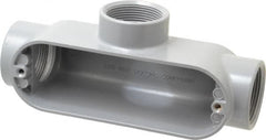 Cooper Crouse-Hinds - Form 5, T Body, 1-1/2" Trade, IMC, Rigid Aluminum Conduit Body - Oval/Rectangle, 8.45" OAL, 33.1 cc Capacity, Silver - Makers Industrial Supply