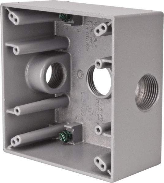 Cooper Crouse-Hinds - 2 Gang, (3) 3/4" Knockouts, Aluminum Rectangle Outlet Box - 4-9/16" Overall Height x 4-5/8" Overall Width x 2-1/16" Overall Depth, Weather Resistant - Makers Industrial Supply