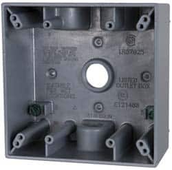 Cooper Crouse-Hinds - 2 Gang, (4) 1/2" Knockouts, Aluminum Rectangle Outlet Box - 4-9/16" Overall Height x 4-5/8" Overall Width x 2-1/16" Overall Depth, Weather Resistant - Makers Industrial Supply