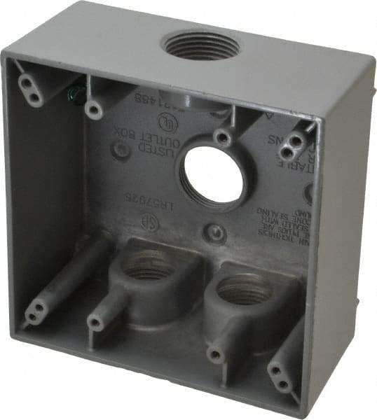 Cooper Crouse-Hinds - 2 Gang, (4) 3/4" Knockouts, Aluminum Rectangle Outlet Box - 4-9/16" Overall Height x 4-5/8" Overall Width x 2-1/16" Overall Depth, Weather Resistant - Makers Industrial Supply