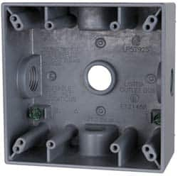 Cooper Crouse-Hinds - 2 Gang, (5) 1/2" Knockouts, Aluminum Rectangle Outlet Box - 4-9/16" Overall Height x 4-5/8" Overall Width x 2-1/16" Overall Depth, Weather Resistant - Makers Industrial Supply