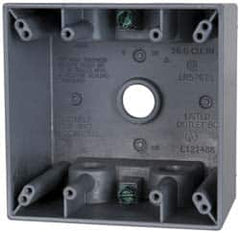 Cooper Crouse-Hinds - 2 Gang, (5) 1/2" Knockouts, Aluminum Square Outlet Box - 4-1/2" Overall Height x 4-1/2" Overall Width x 2-21/32" Overall Depth, Weather Resistant - Makers Industrial Supply