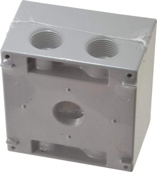 Cooper Crouse-Hinds - 2 Gang, (5) 3/4" Knockouts, Aluminum Square Outlet Box - 4-1/2" Overall Height x 4-1/2" Overall Width x 2-21/32" Overall Depth, Weather Resistant - Makers Industrial Supply