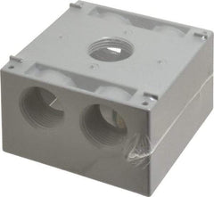 Cooper Crouse-Hinds - 2 Gang, (5) 1" Knockouts, Aluminum Square Outlet Box - 4-1/2" Overall Height x 4-1/2" Overall Width x 2-21/32" Overall Depth, Weather Resistant - Makers Industrial Supply