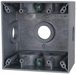 Cooper Crouse-Hinds - 2 Gang, (7) 3/4" Knockouts, Aluminum Square Outlet Box - 4-1/2" Overall Height x 4-1/2" Overall Width x 2-21/32" Overall Depth, Weather Resistant - Makers Industrial Supply