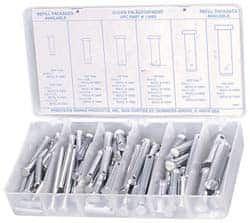 Precision Brand - 83 Piece, 3/16 to 1/2" Pin Diam, Clevis Pin Assortment - 1 to 2" Long, Steel, Zinc Plated - Makers Industrial Supply