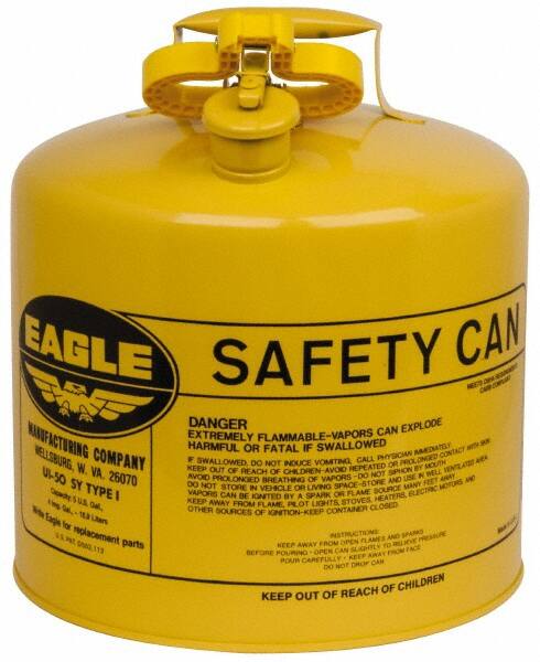 Eagle - 5 Gal Galvanized Steel Type I Safety Can - 13-1/2" High x 12-1/2" Diam, Yellow - Makers Industrial Supply