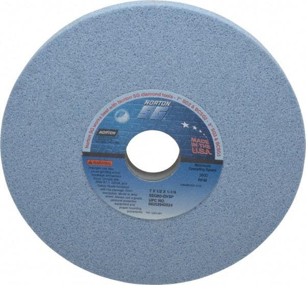 Norton - 7" Diam x 1-1/4" Hole x 1/2" Thick, G Hardness, 60 Grit Surface Grinding Wheel - Ceramic, Type 1, Medium Grade, 3,600 Max RPM, Vitrified Bond, No Recess - Makers Industrial Supply