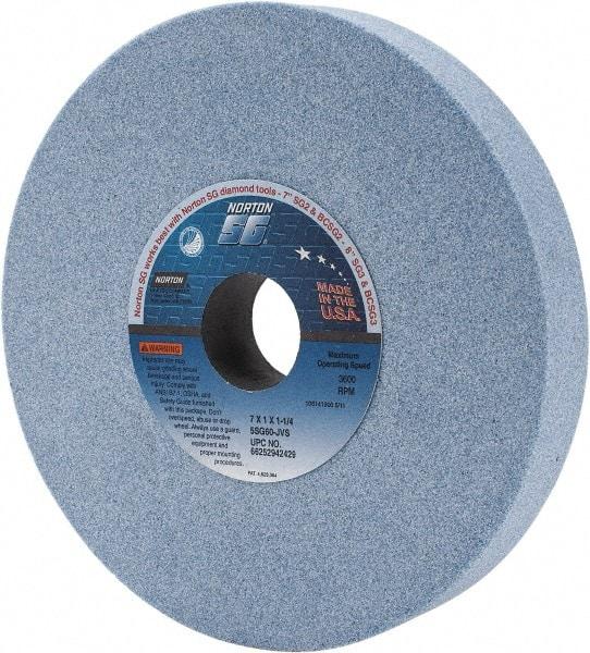 Norton - 7" Diam x 1-1/4" Hole x 1" Thick, J Hardness, 60 Grit Surface Grinding Wheel - Ceramic, Type 1, Medium Grade, 3,600 Max RPM, Vitrified Bond, No Recess - Makers Industrial Supply