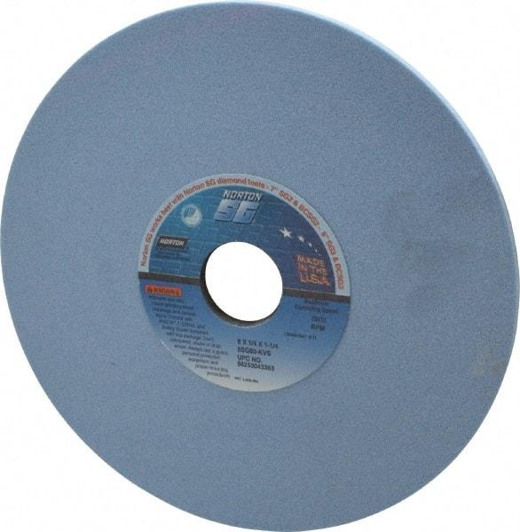 Norton - 8" Diam x 1-1/4" Hole x 1/4" Thick, K Hardness, 80 Grit Surface Grinding Wheel - Ceramic, Type 1, Medium Grade, 3,600 Max RPM, Vitrified Bond, No Recess - Makers Industrial Supply